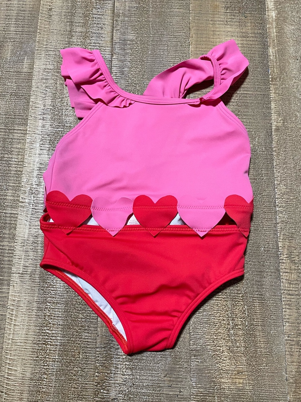 Mini Boden Pink and Red Heart One-Piece Swimsuit